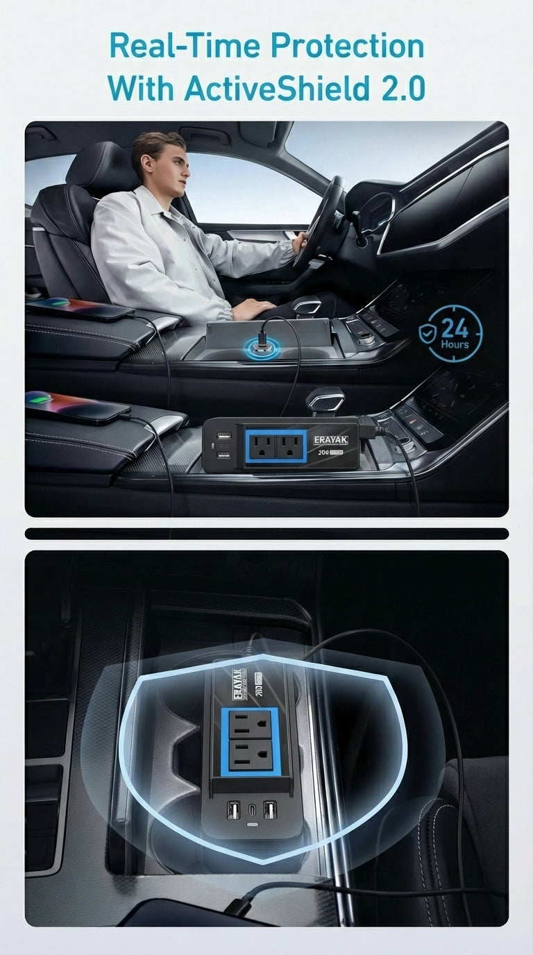 ERAYAK 200W Car Power Inverter [2026] | 110V AC Outlets & 30W USB-C Hub