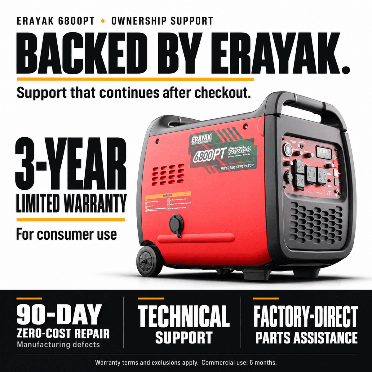 Erayak Tri-Fuel 6800W Inverter Generator for RV Home Backup