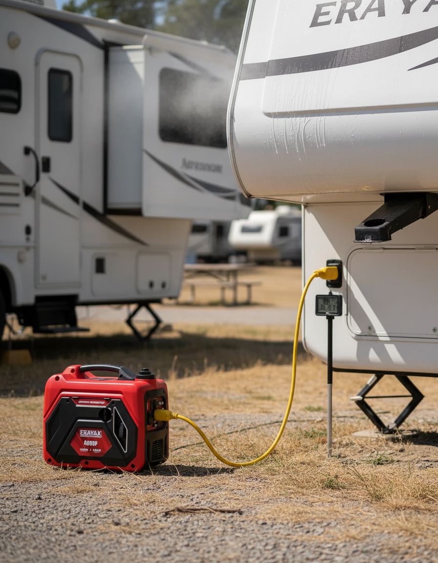 Erayak 4500W Generator Powering RV Air Conditioner - 13500 BTU AC 30 Amp TT-30 Connection