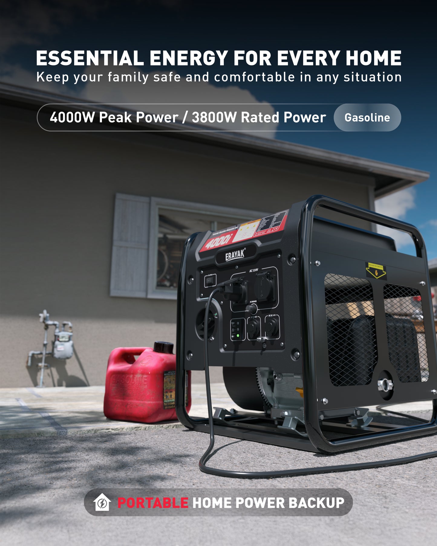 Erayak 4000W Inverter Generator, For Home, RV, Outdoor Use