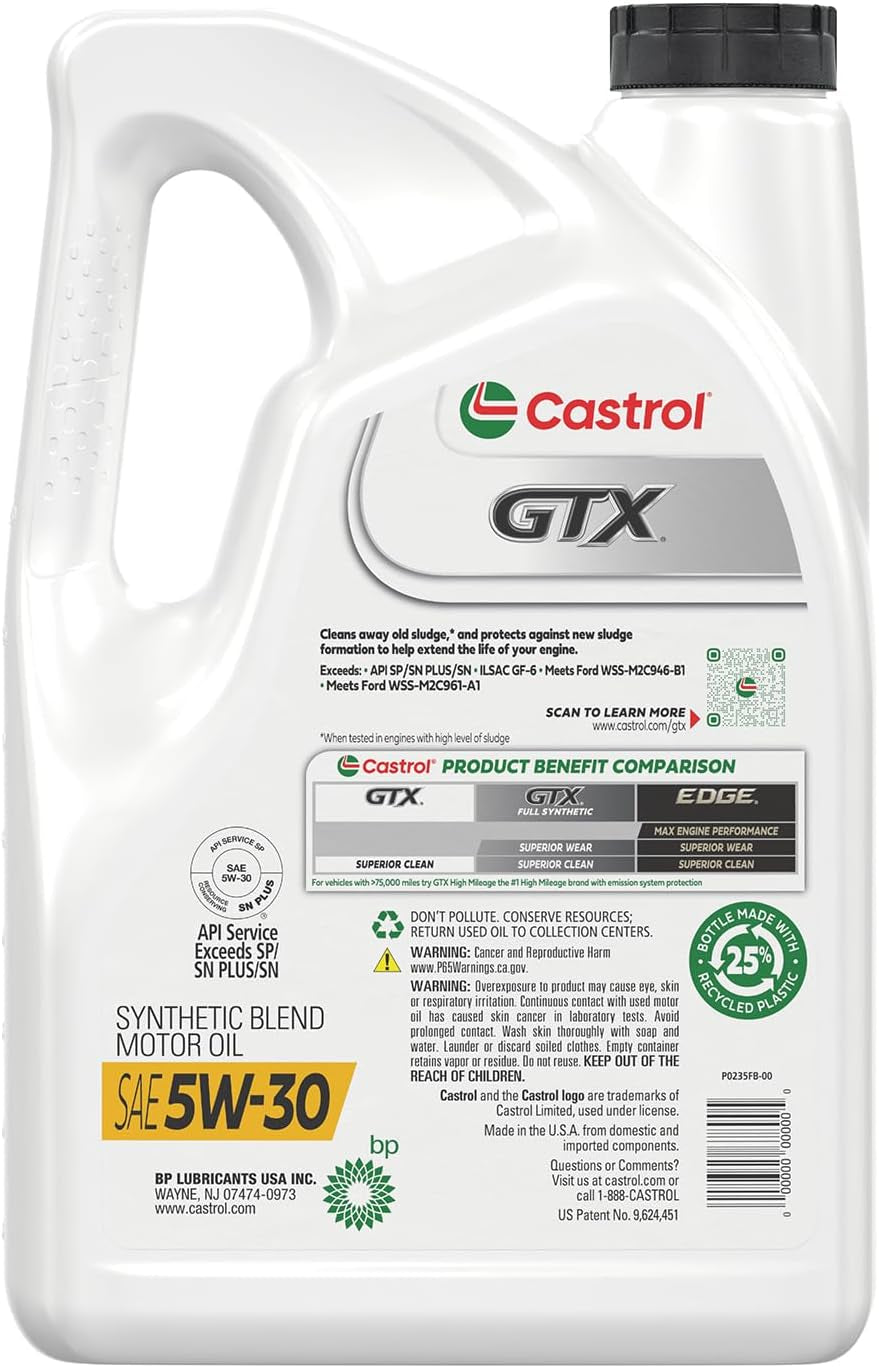Castrol GTX 5W-30 Synthetic Blend Motor Oil, 5 Quarts