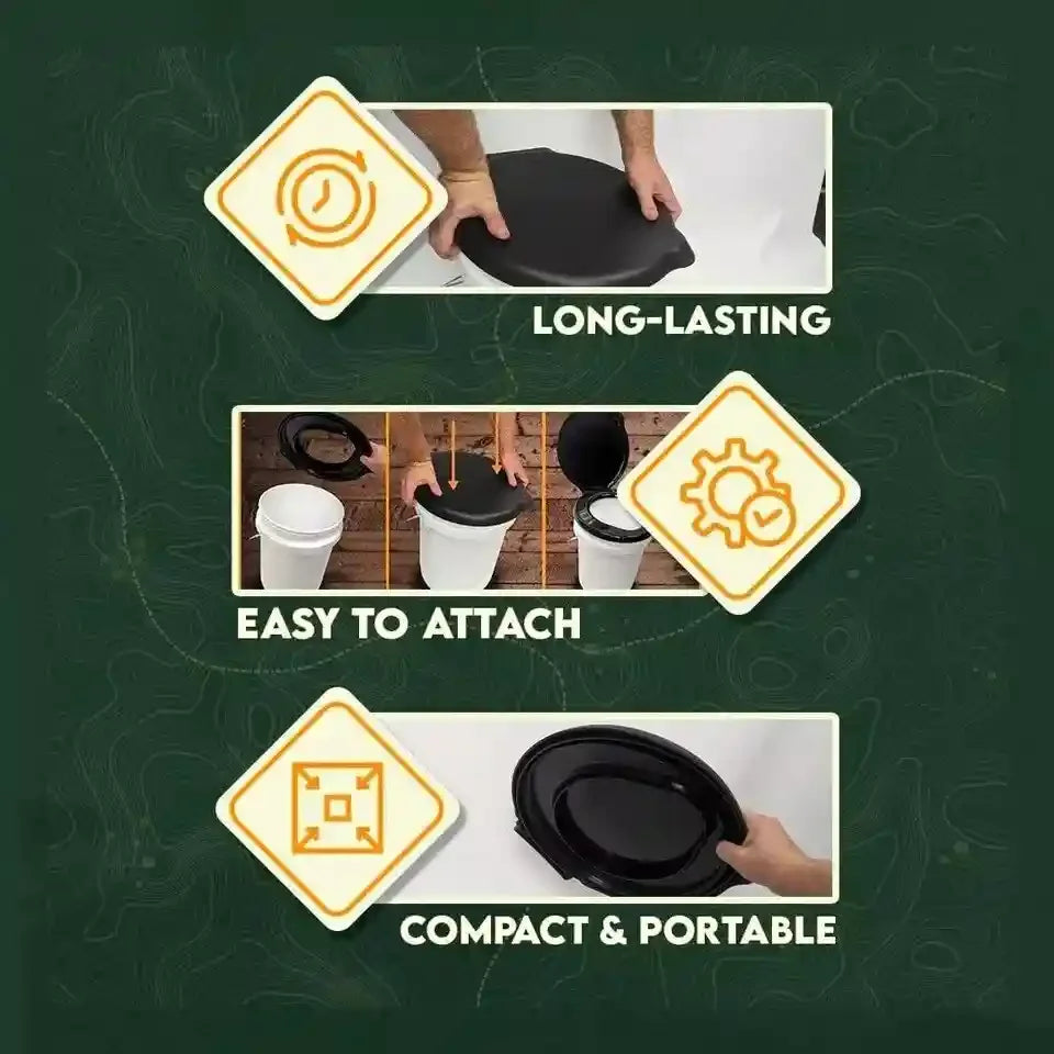 5 Gallon Bucket Toilet Seat W/ Lid Travel Outdoor Camping Hiking Snap on Black
