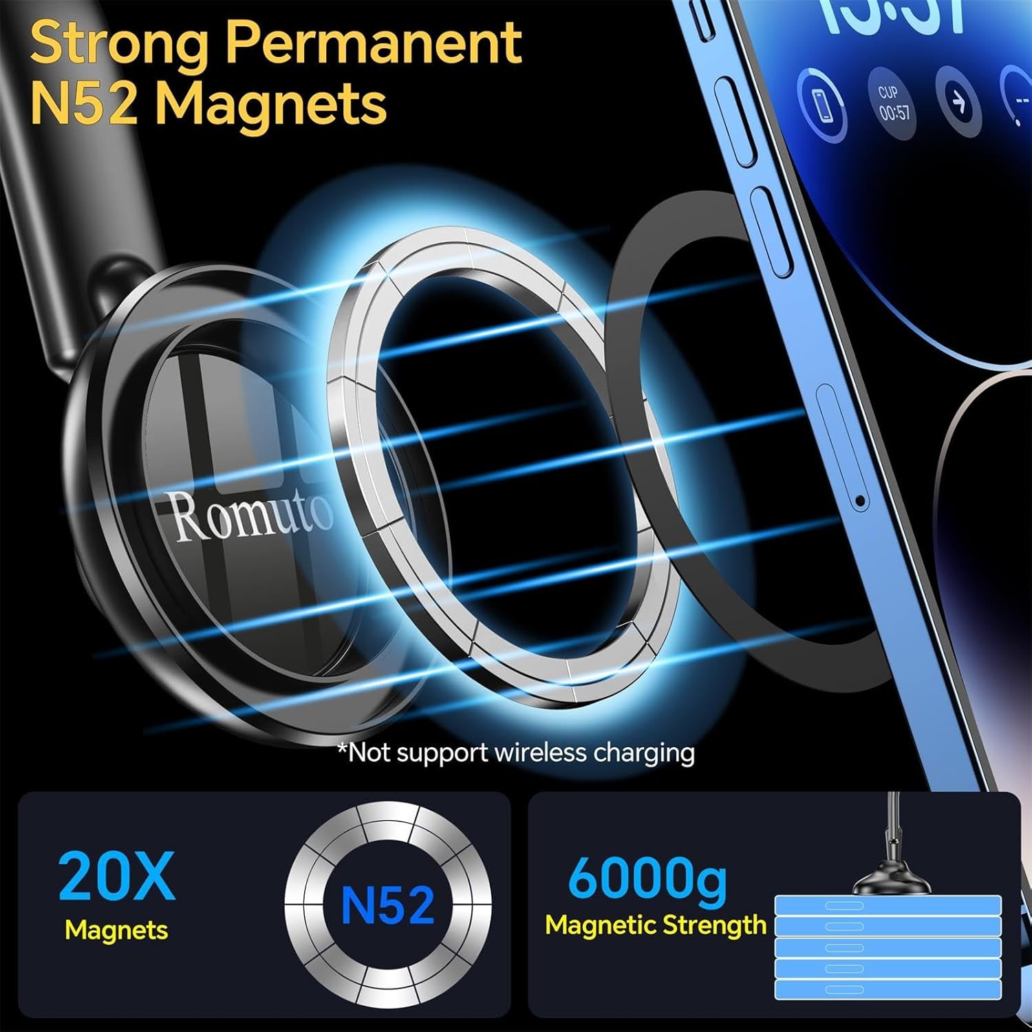 For Magsafe Car Mount【Strong Magnets】Magsafe Windshield Mount Magnetic Phone Holder for Car Dash Windshield Universal Hands Free Car Phone Holder for Iphone 16 15 14 13 Promax plus Magsafe Accessories