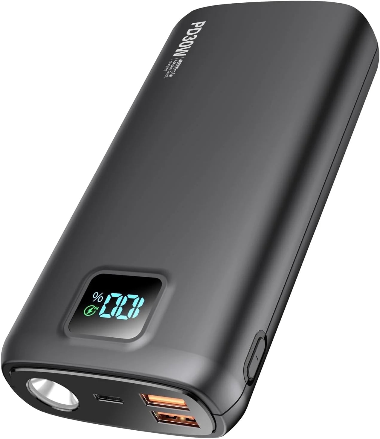 Portable Charger ,40000Mah Power Bank PD 30W Quick Charging, Flashlight for Camping or Emergency Use,Led Power Percentage Display(Carbon Black)