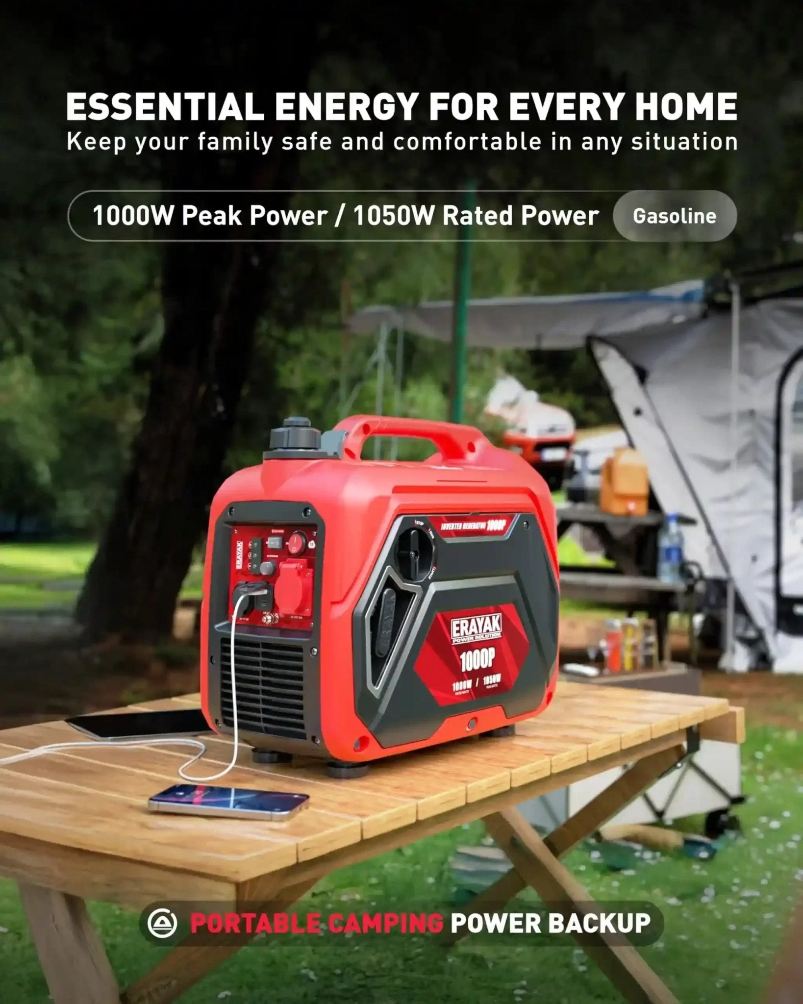 ERAYAK 1000W Inverter Generator, Quiet Portable for Camping, RV & Home - Erayak Power