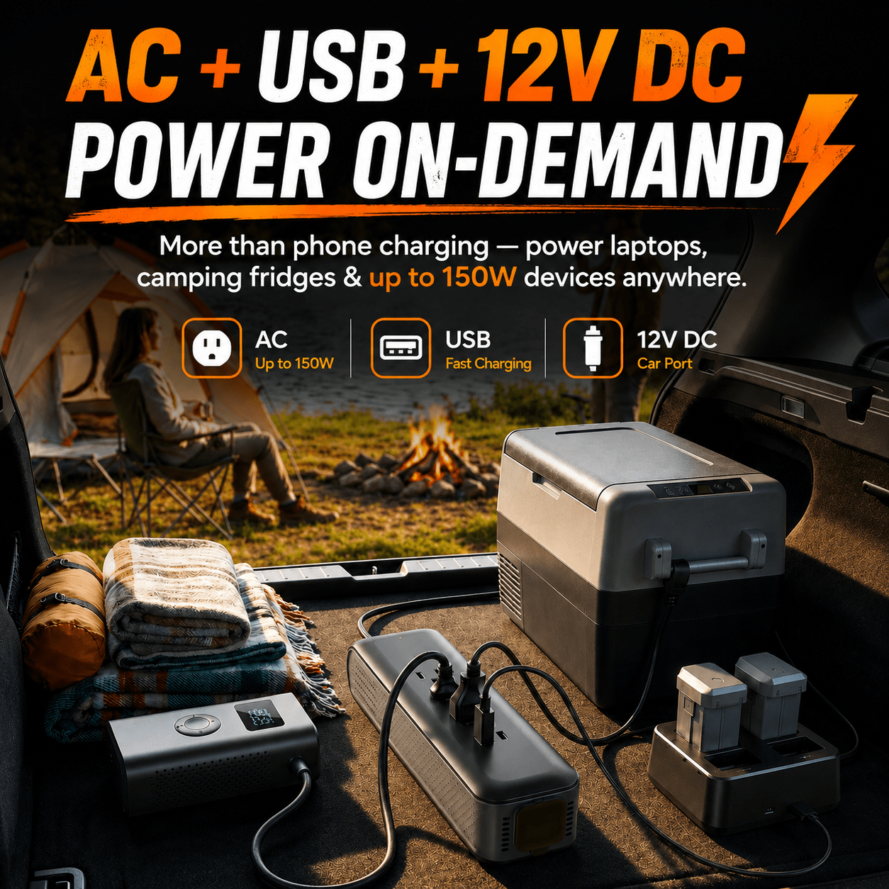 ERAYAK 150W Car Power Inverter - 3 AC Outlets, USB - C & USB - A Fast Charging - Erayak Power - Car charger - EK-TANK150