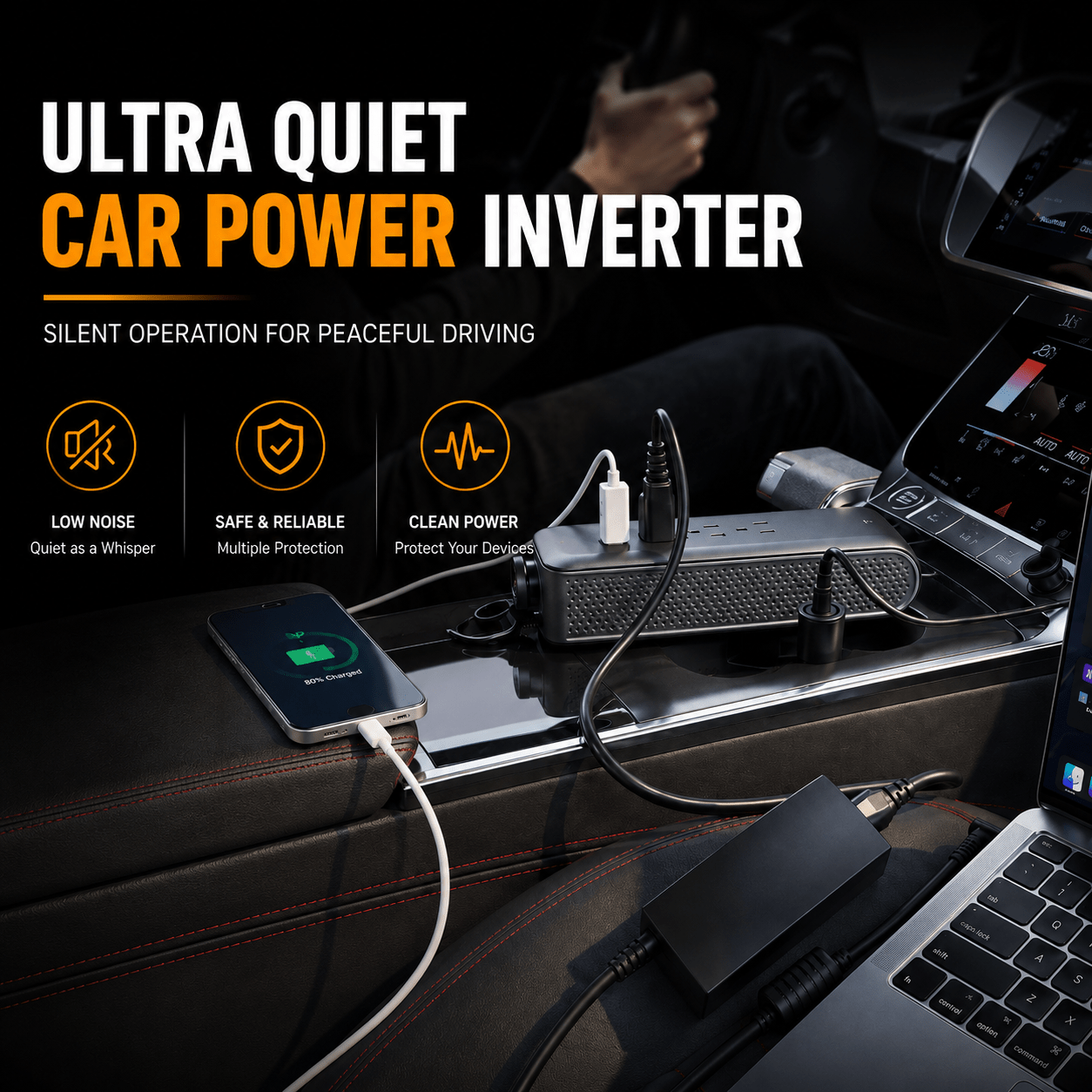 ERAYAK 150W Car Power Inverter - 3 AC Outlets, USB - C & USB - A Fast Charging - Erayak Power - Car charger - EK-TANK150