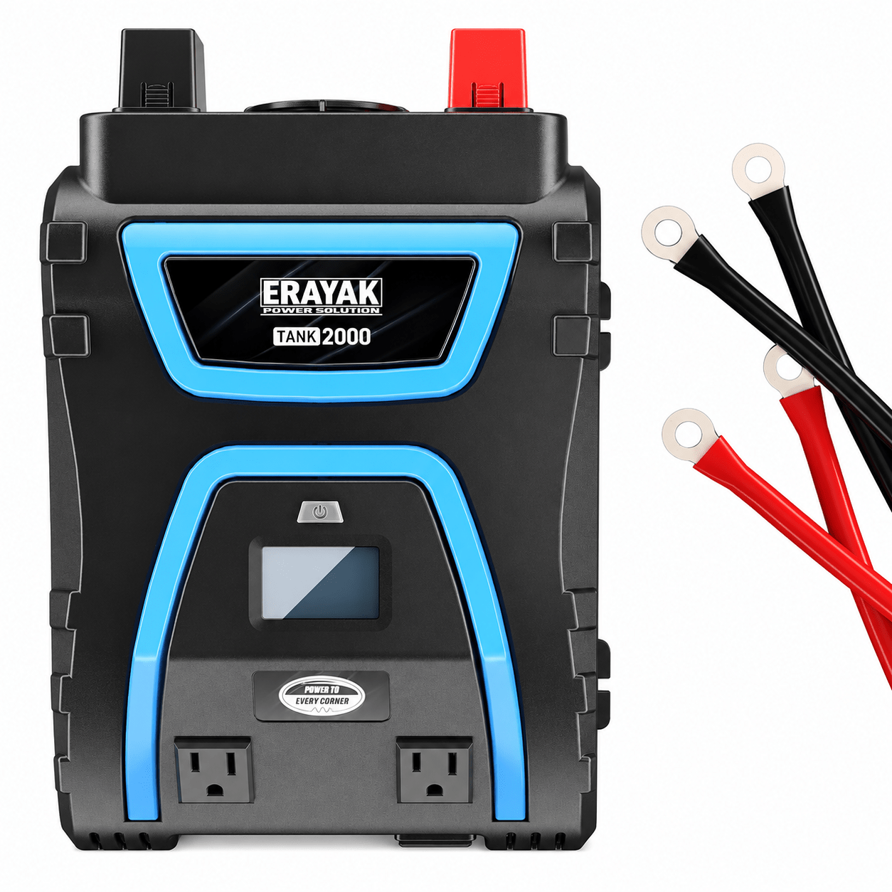 Erayak 2000W Power Inverter, 12V DC to 120V AC, LCD Display, Modified Sine Wave, Remote Control, USB-A & Type-C Ports, 6×40A Fuses, Quiet Fan for RV, Truck, Solar, Home Backup - Erayak Power - Power Inverter - InverterTANK-2000-US