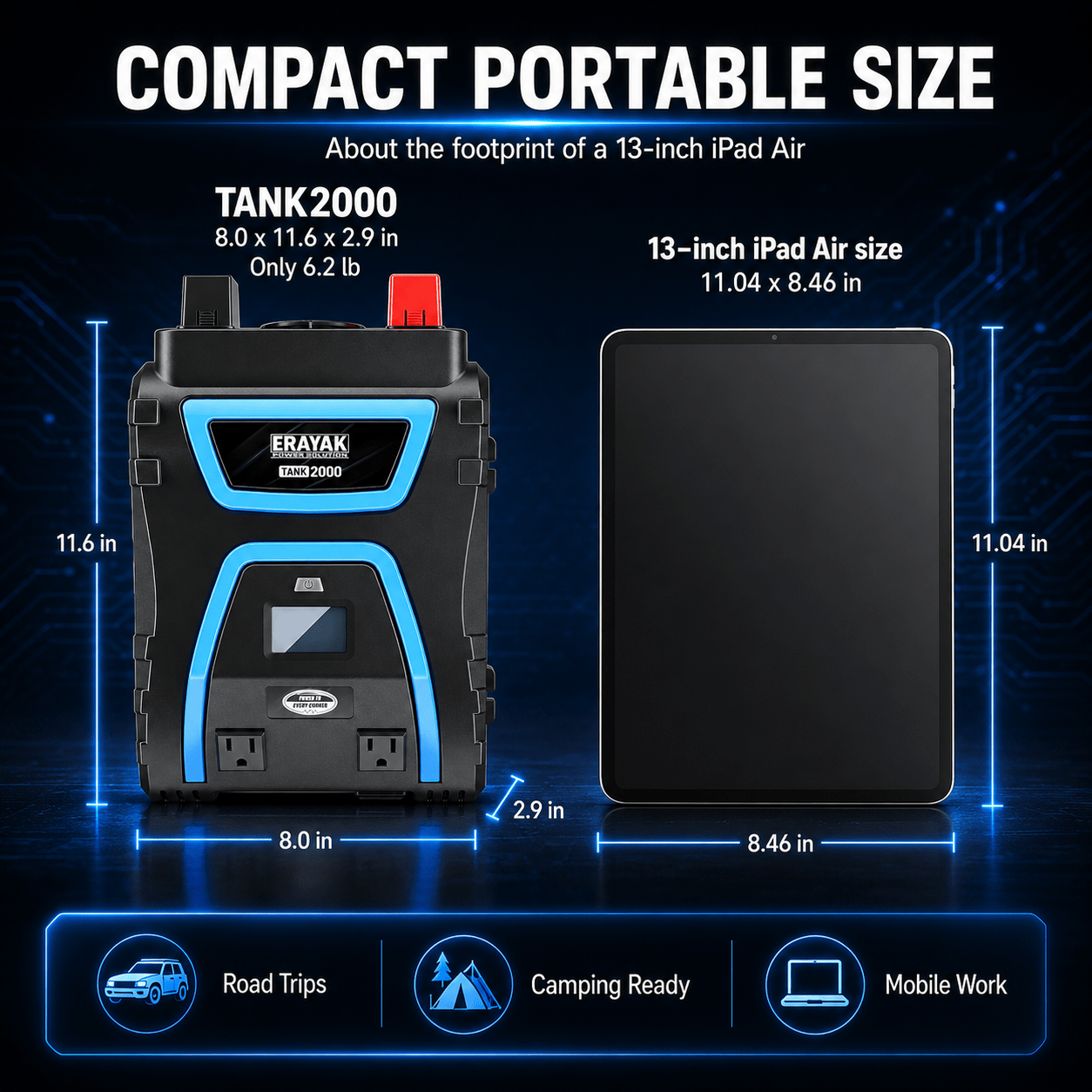 Erayak 2000W Power Inverter, 12V DC to 120V AC, LCD Display, Modified Sine Wave, Remote Control, USB-A & Type-C Ports, 6×40A Fuses, Quiet Fan for RV, Truck, Solar, Home Backup - Erayak Power - Power Inverter - InverterTANK-2000-US
