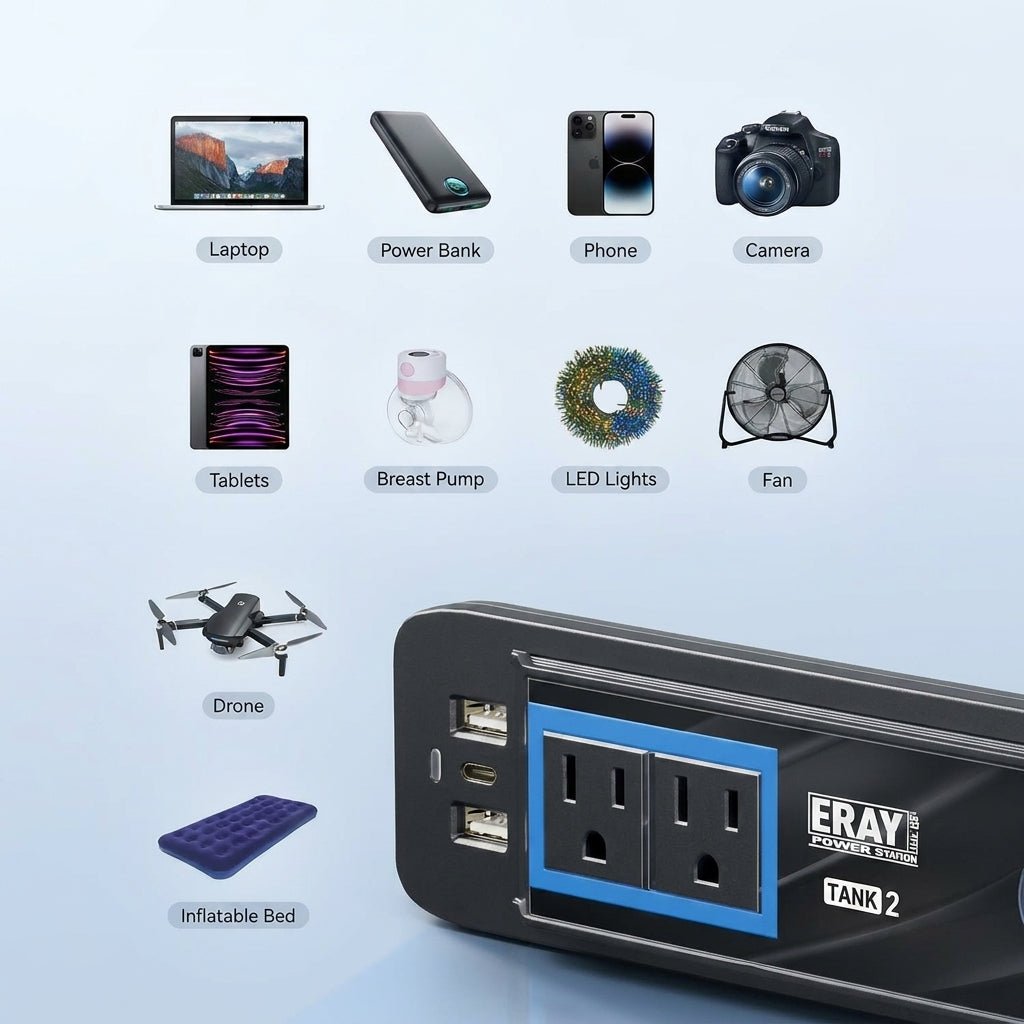 ERAYAK 200W Car Power Inverter - 30W USB - C PD Fast Charging, Dual 110V AC Outlets, Portable Car Adapter for MacBook, iPad, and Pro Electronics - Erayak Power - Car charger - EK-TANK200