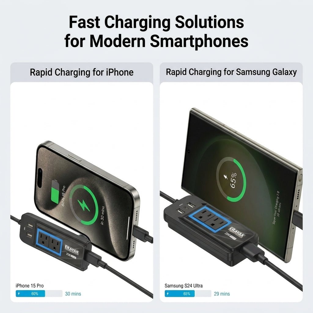 ERAYAK 200W Car Power Inverter - 30W USB - C PD Fast Charging, Dual 110V AC Outlets, Portable Car Adapter for MacBook, iPad, and Pro Electronics - Erayak Power - Car charger - EK-TANK200