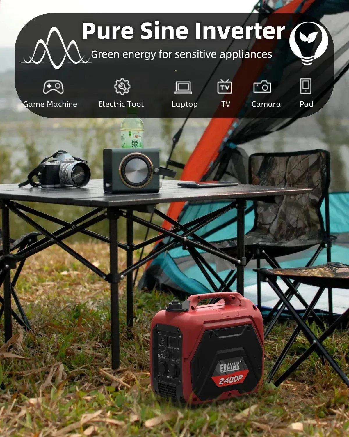 Erayak 2400 Watt Portable Inverter Generator - Quiet Reliable Power for Home, RV, and Emergencies | 2400P - Erayak Power