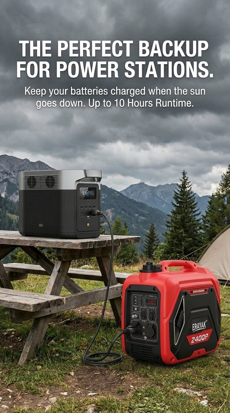 Erayak 2400W Portable Inverter Generator - Super Quiet 51dB, Lightweight 42 lbs | Gas Powered for RV, Camping & Home Backup - Erayak Power