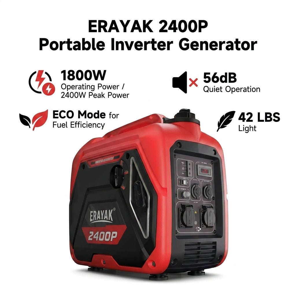 Erayak 2400W Portable Inverter Generator - Super Quiet 51dB, Lightweight 42 lbs | Gas Powered for RV, Camping & Home Backup - Erayak Power - Portable Inverter Generator - EK-EIG2400P