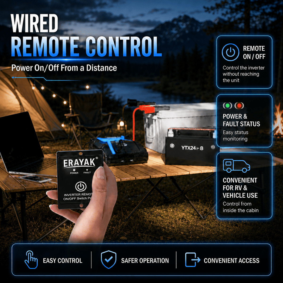 Erayak 3000W Power Inverter, 12V DC to 120V AC, LCD Display, Modified Sine Wave - Erayak Power - Power Inverter - InverterTANK-3000-US