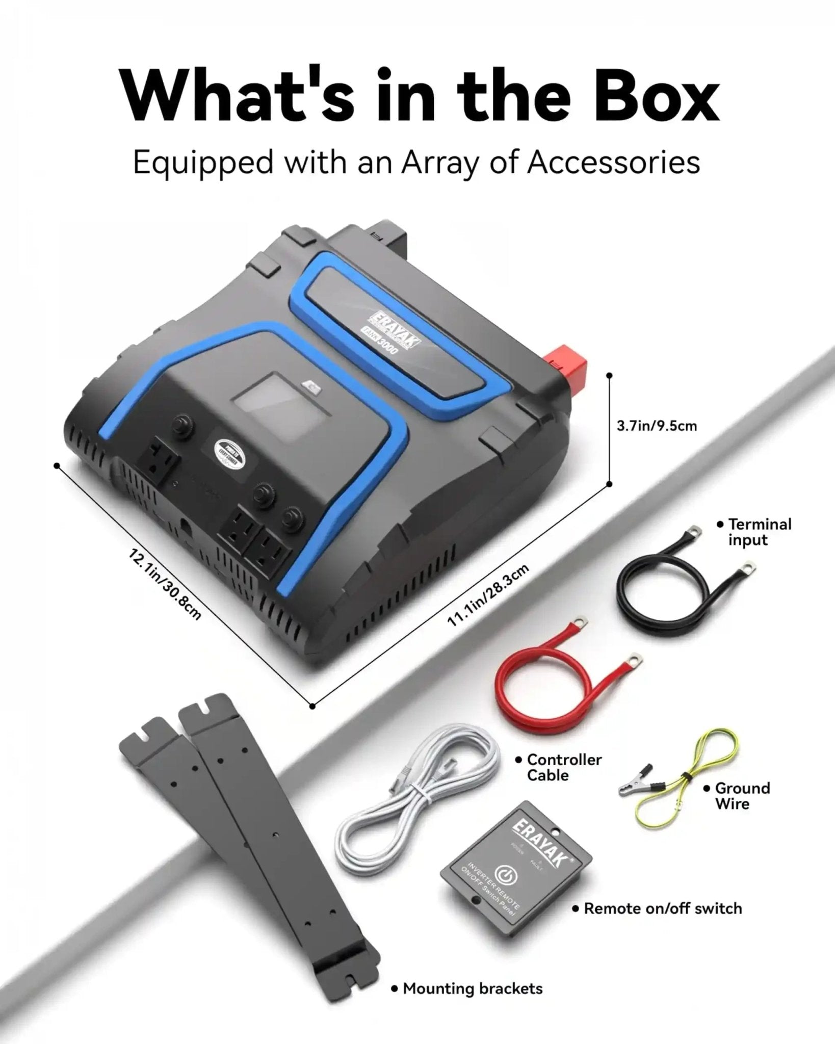 Erayak 3000W Power Inverter, 12V DC to 120V AC, LCD Display, Modified Sine Wave, Remote Control, Direct - Connect Terminal, for RV, Truck, Solar System, Home Backup - Erayak Power