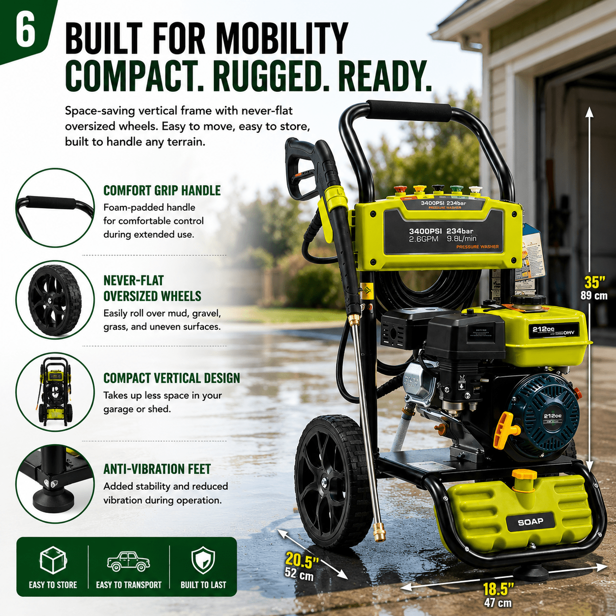 Erayak 3400 PSI Gas Pressure Washer - 2.6 GPM Heavy Duty Power Washer with 212cc OHV Engine for Siding, Decks, and Driveways - Erayak Power - 