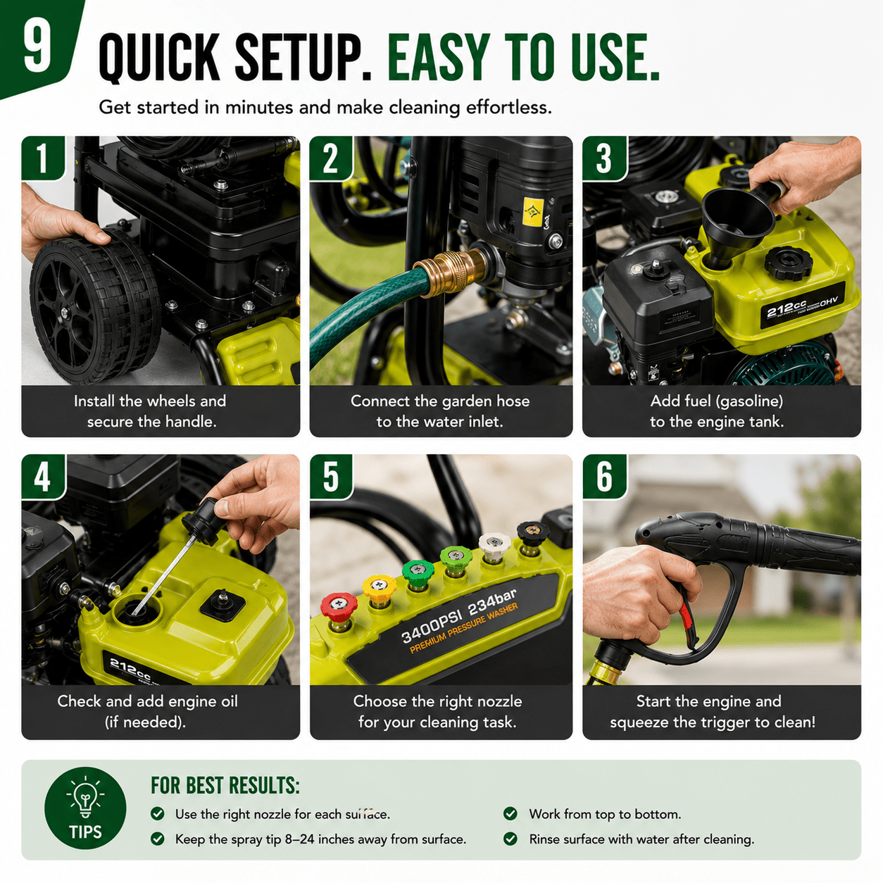 Erayak 3400 PSI Gas Pressure Washer - 2.6 GPM Heavy Duty Power Washer with 212cc OHV Engine for Siding, Decks, and Driveways - Erayak Power - 