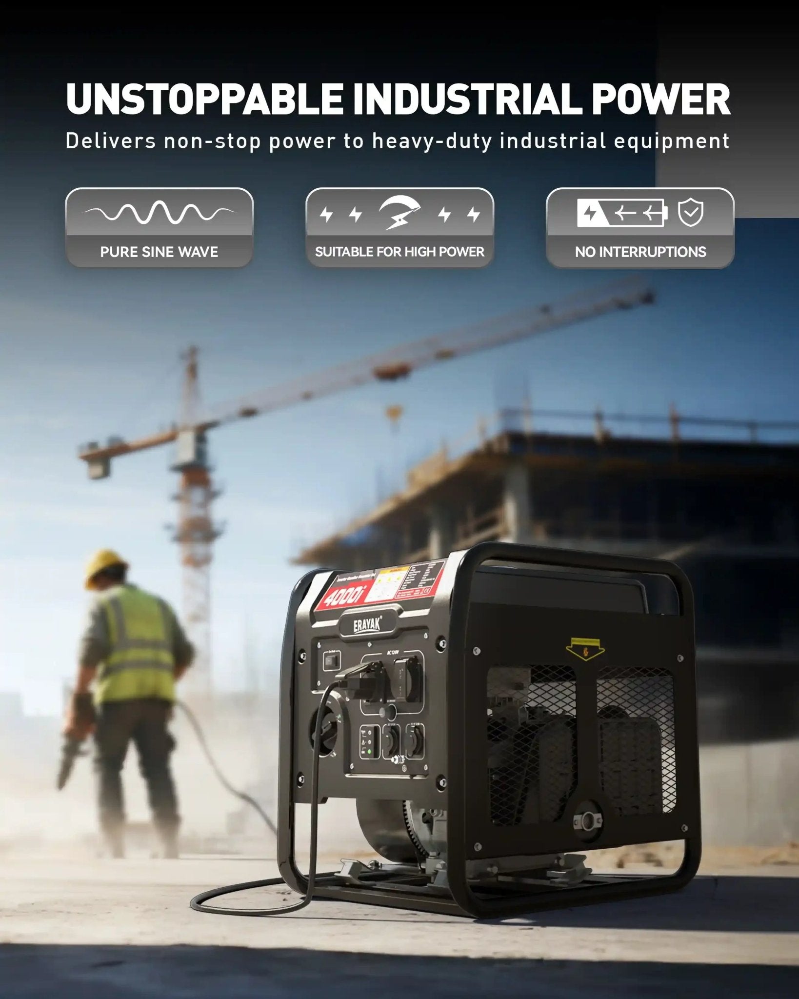 ERAYAK 4000W Gas Inverter Generator for RV, Camping & Home Essentials - Erayak Power - Inverter Generator - EK-4000I-US