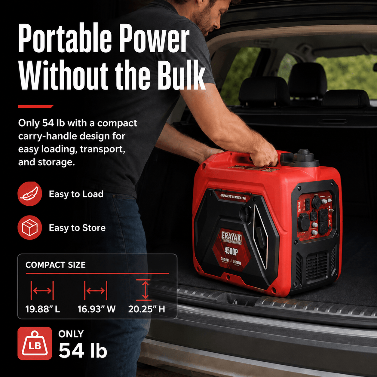 ERAYAK 4500P 4500W Gas Inverter Generator for RV & Camping - Erayak Power - Portable Inverter Generator - EK-4500P