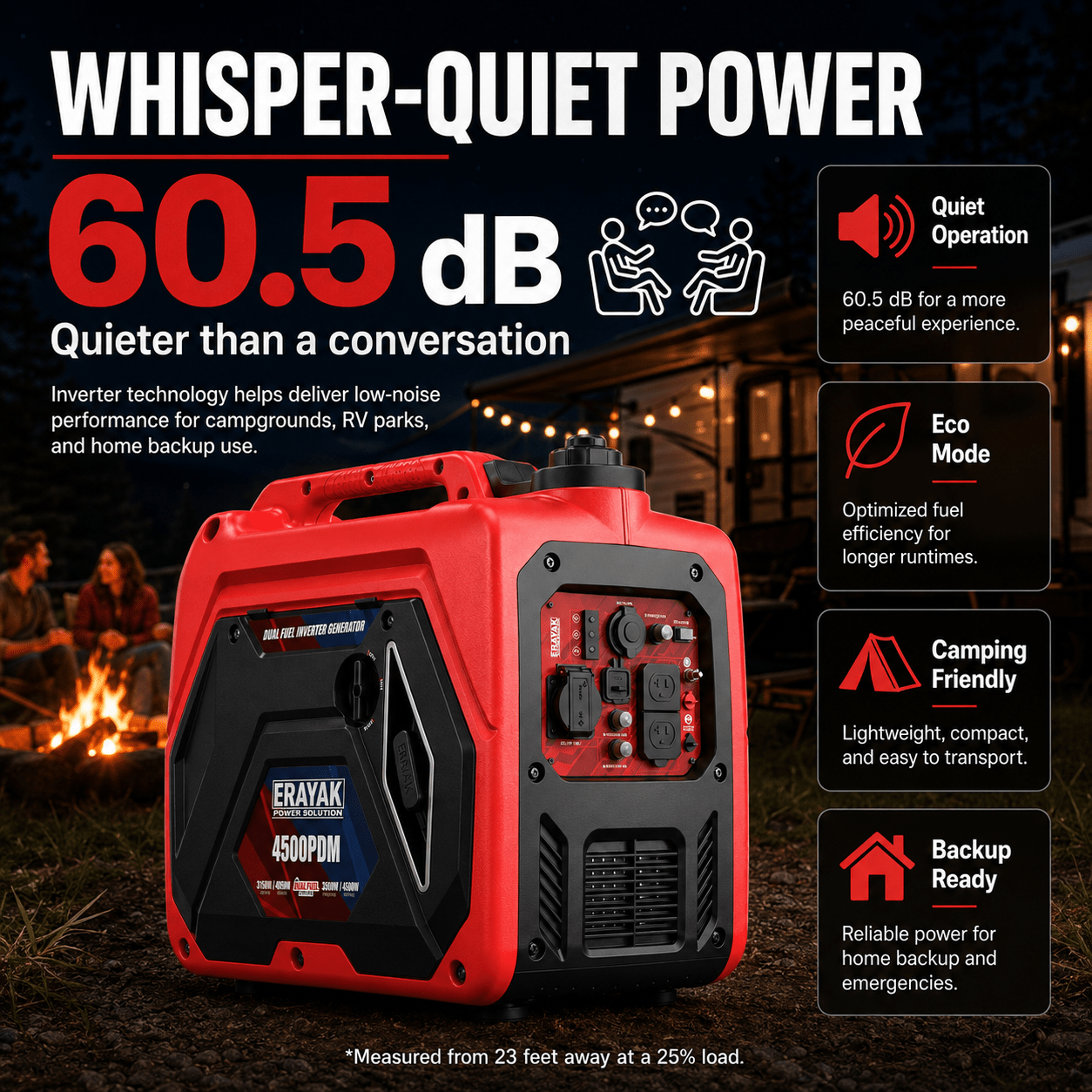 Erayak 4500PDM 4500W Dual-Fuel Inverter Generator for RV & Home Backup - Erayak Power - Portable Inverter Generator - EK-4500PDM