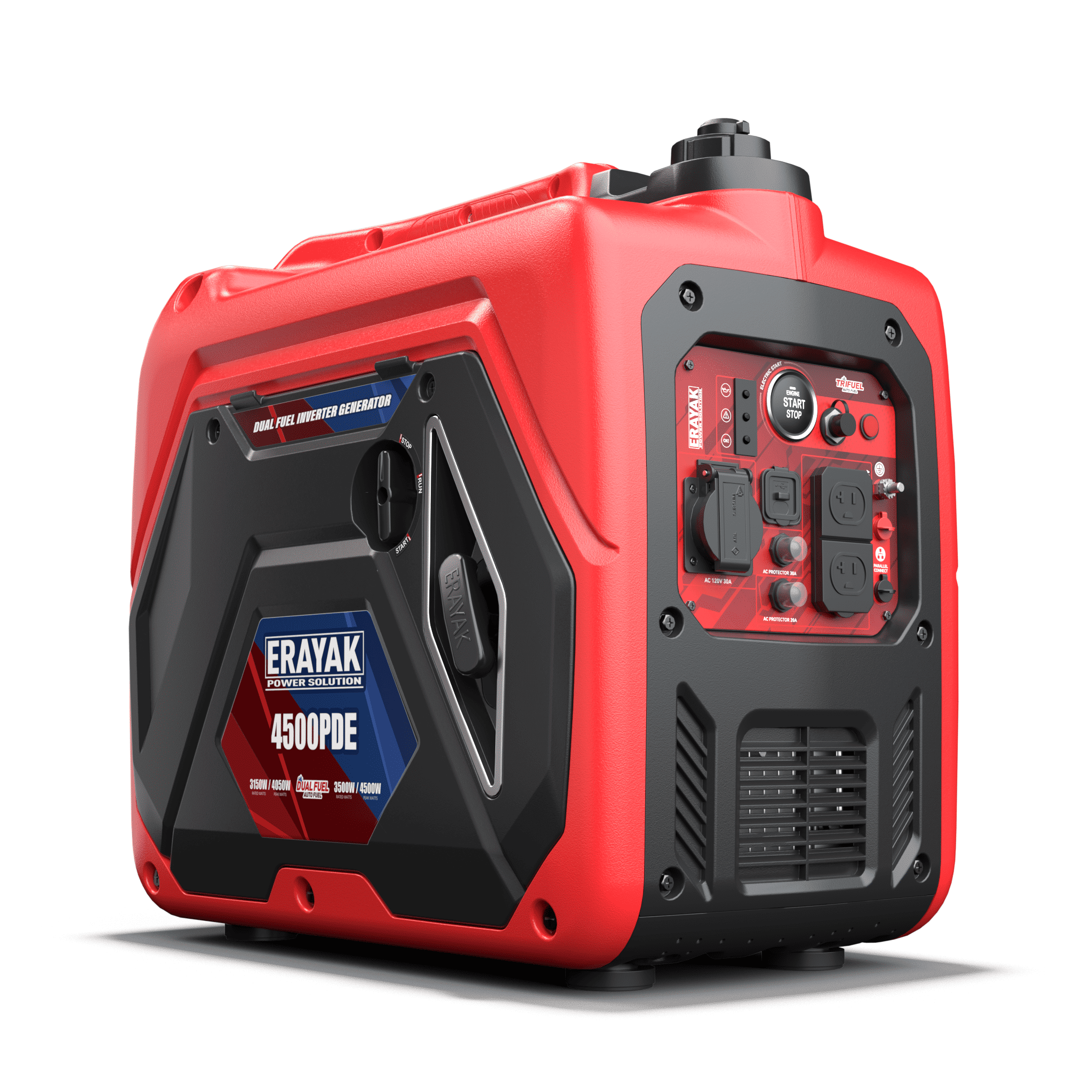 Erayak 4500W Dual - Fuel Inverter Generator – Quiet Gas & Propane, 30Amp RV Ready, Portable Home Backup Power - Erayak Power - Portable Inverter Generator - EK-4500PDE