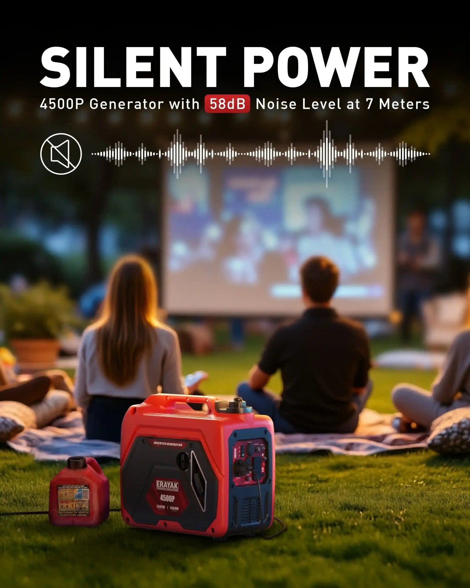 Erayak 4500W Inverter Generator & 2.6 - Gallon Safe - Flo Gas Can Combo - Erayak Power