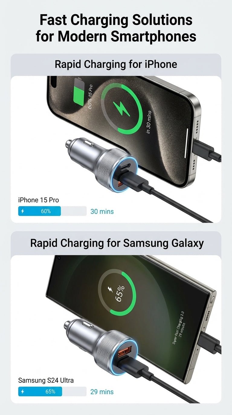 ERAYAK 54W Fast Car Charger [2026] | Dual USB - C PD 3.0 & QC 3.0 with LED Display - Erayak Power