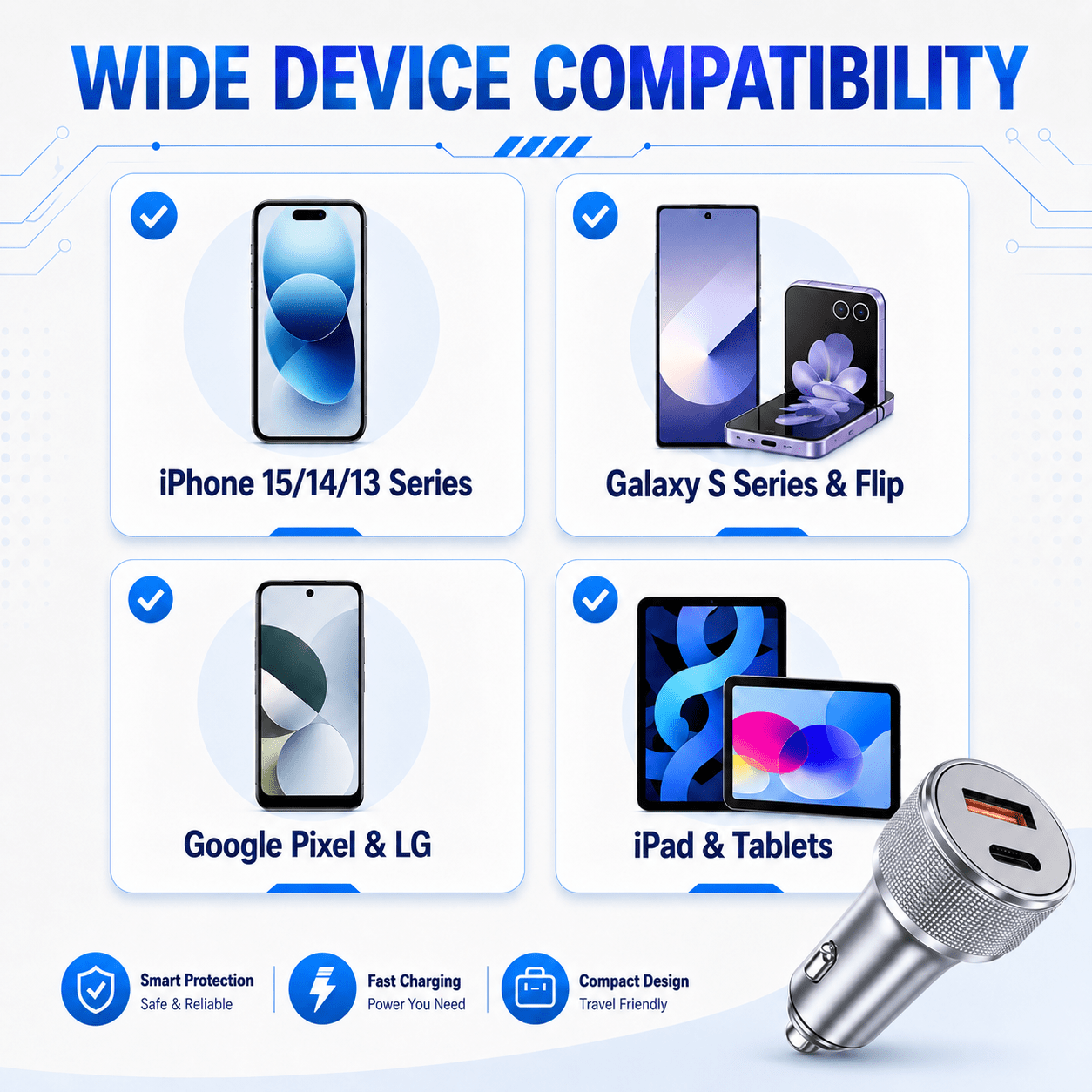 ERAYAK 54W Fast Car Charger | Dual USB-C PD 3.0 & QC 3.0 with LED Display - Erayak Power - Car charger - InverterTANK-50W-US