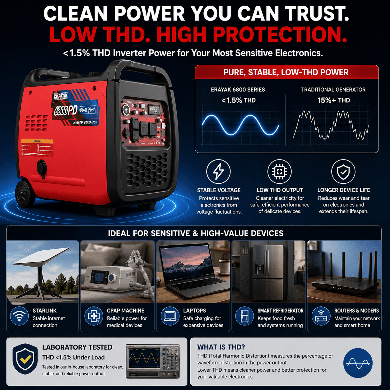 Erayak 6800W Portable Inverter Generator | 120V/240V For RV & Home Backup, Dual-Fuel - Erayak Power - Inverter Generator - EK-6800PD