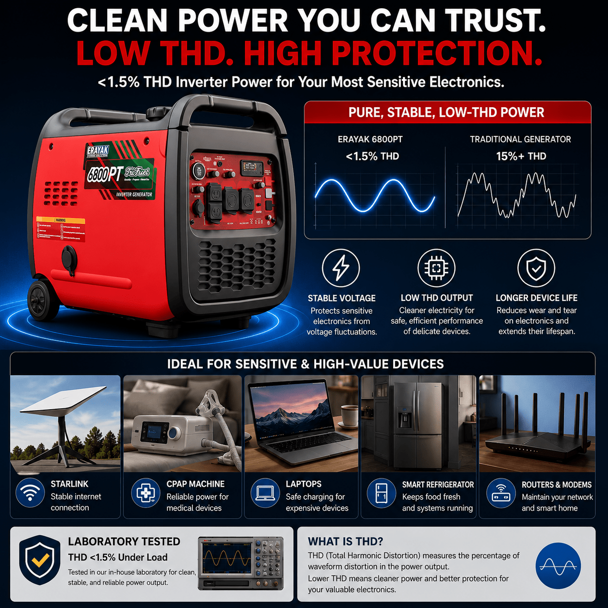 Erayak 6800W Portable Inverter Generator | 120V/240V For RV & Home Backup,Tri-Fuel - Erayak Power - Inverter Generator - EK-6800PT