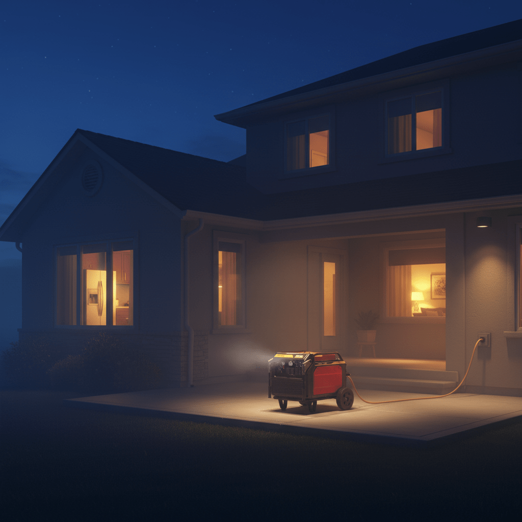 Whole home backup power during night emergency - 8000W generator powering entire house