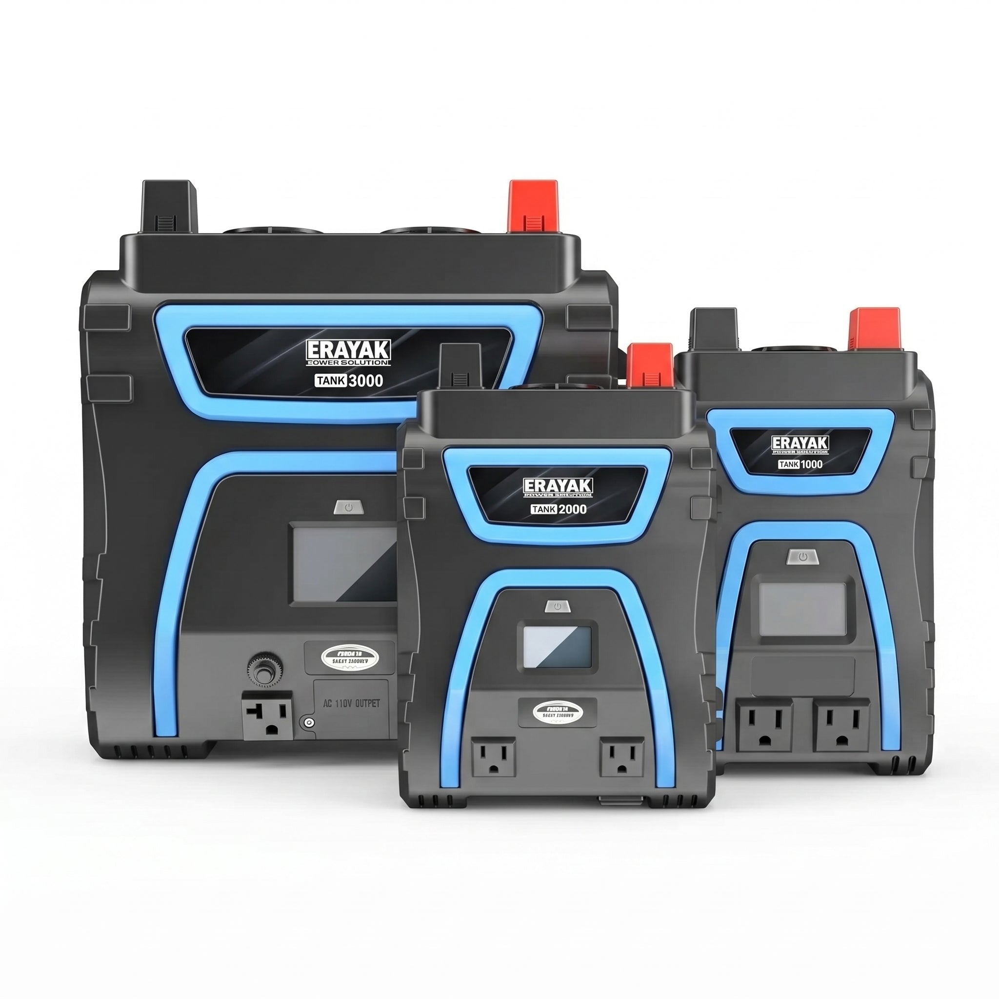 ERAYAK TANK Series 1000W 2000W 3000W Power Inverter 12V to 115V AC, Modified Sine Wave Converter with LCD Display, USB - A/C Ports & Remote Control, Power Supply for RV, Truck, Solar, Home Backup - Erayak Power