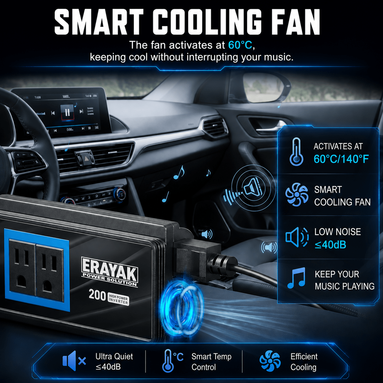 ERAYAK TANK200 200W Cigarette Lighter Power Inverter with 18W USB-C PD - Erayak Power - Car charger - EK-TANK200
