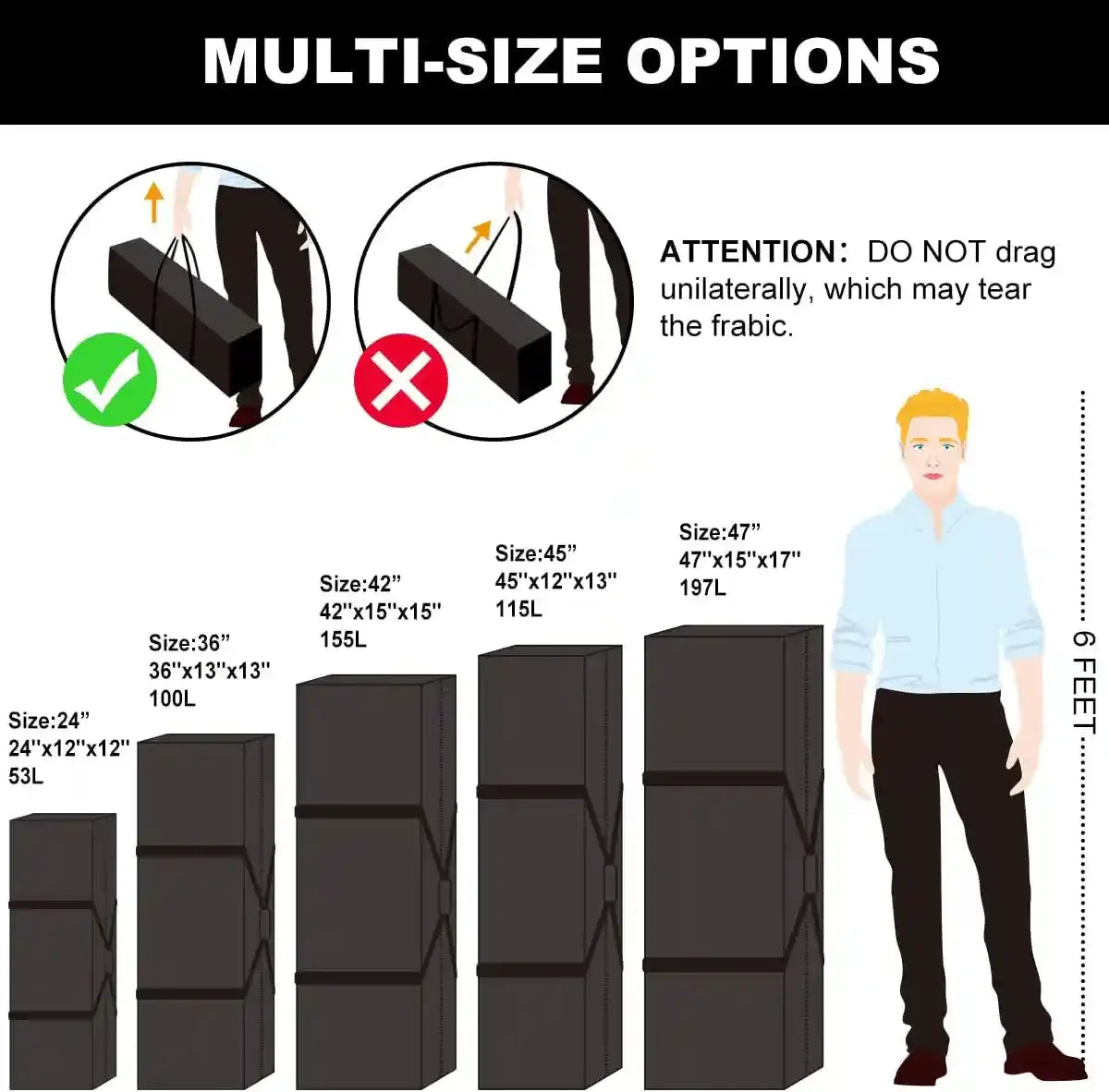 COOLBEBE 24X12X12 Inch Travel Duffle Bag (53L), Mid-Size Weekender for Overnight Trips, Camping, and Sports Gear Hauling, Water Resistant, Black