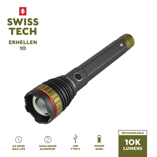 10,000 Lumen Rechargeable LED Flashlight with Power Bank, Waterproof for Camping