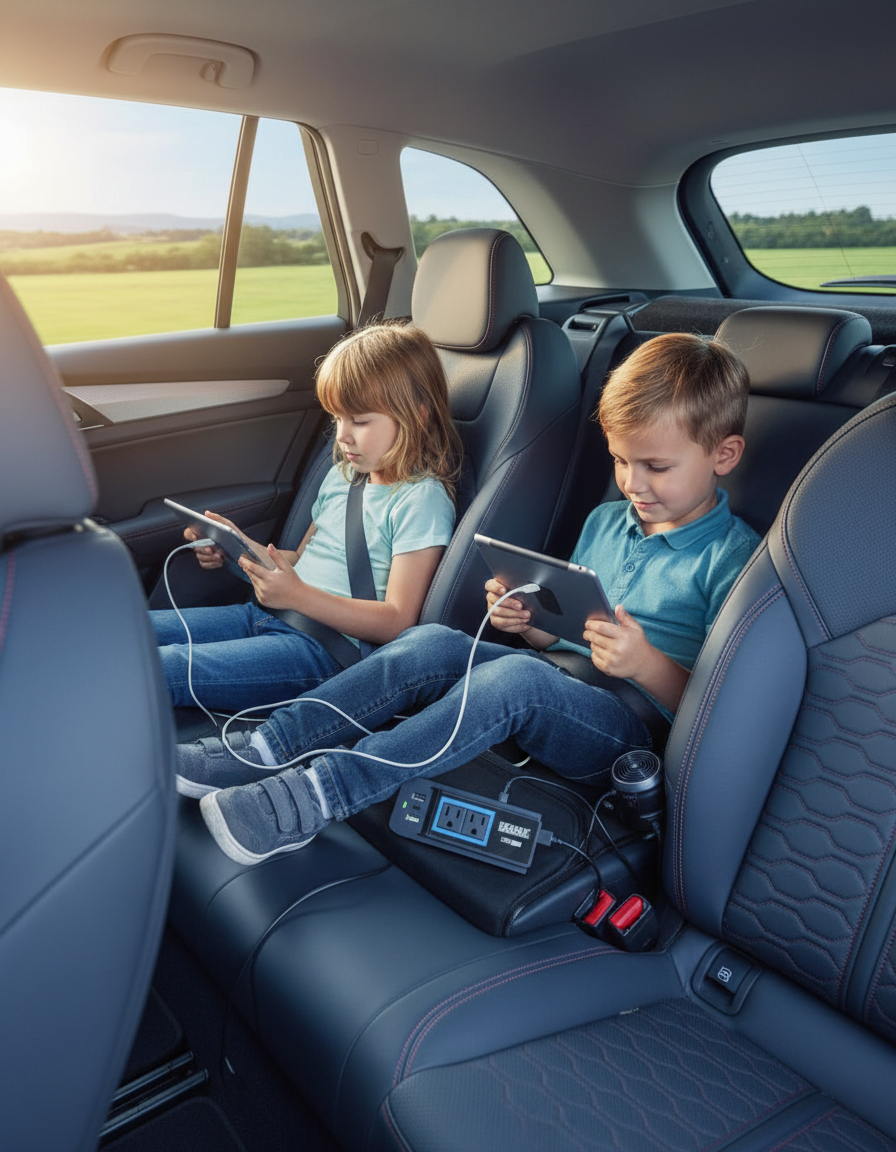 Kids using tablets with Erayak inverter