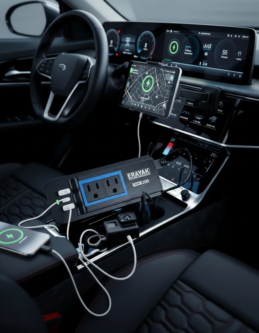 Modern dashboard with charging devices