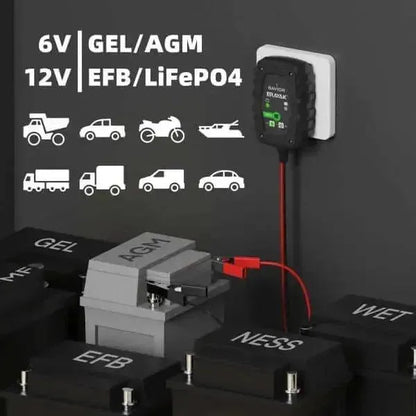 Erayak 1-Amp Fully-Automatic Smart Charger and Maintainer, 6V and 12V Battery Charger, Trickle Charger | Savior1 - Erayak Power