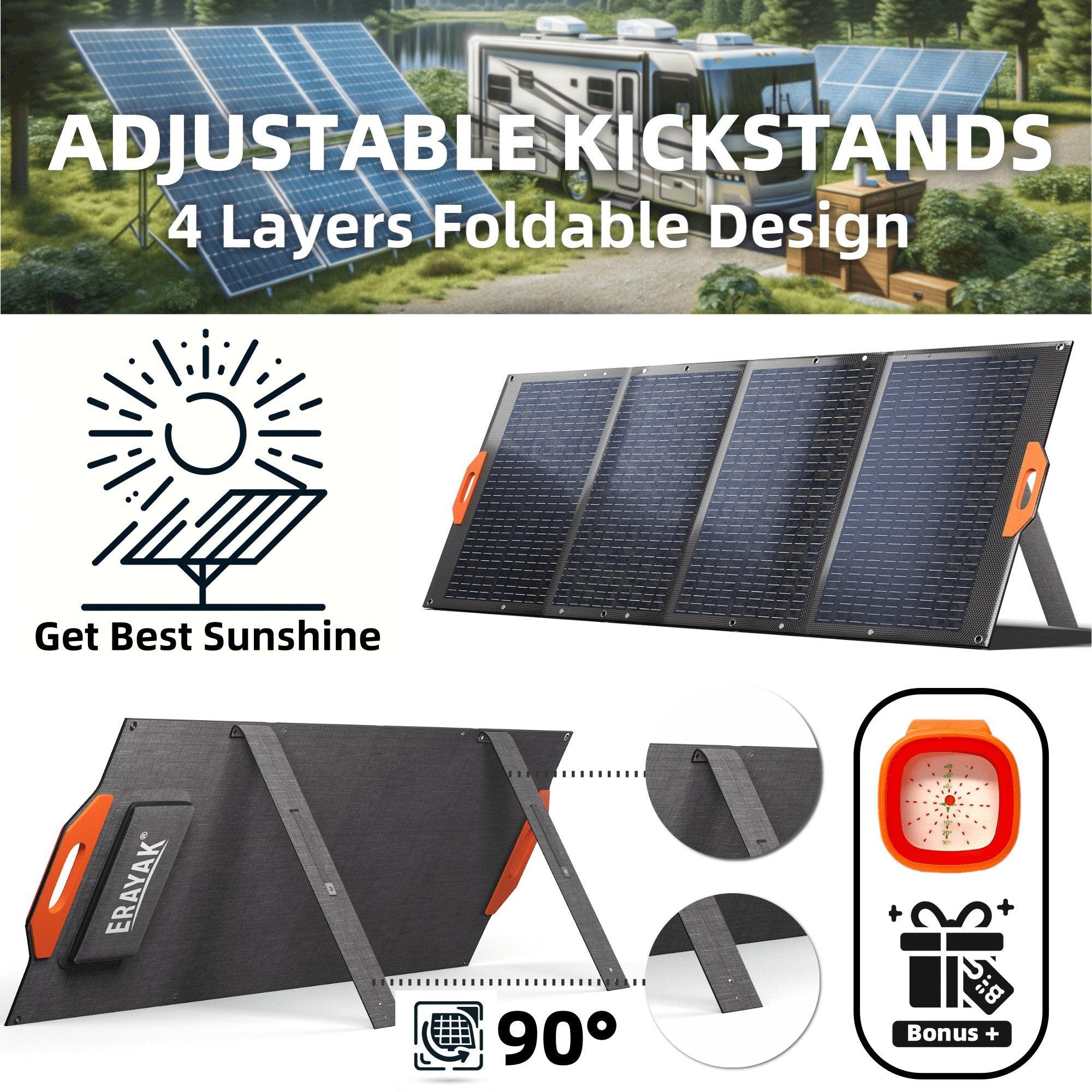 Erayak 100W Solar Panel Portable & Foldable, With Built in USB C Charger Kits For Power Station Solar Generator Cell Phones Camera Lamp 18V DC Output - Erayak